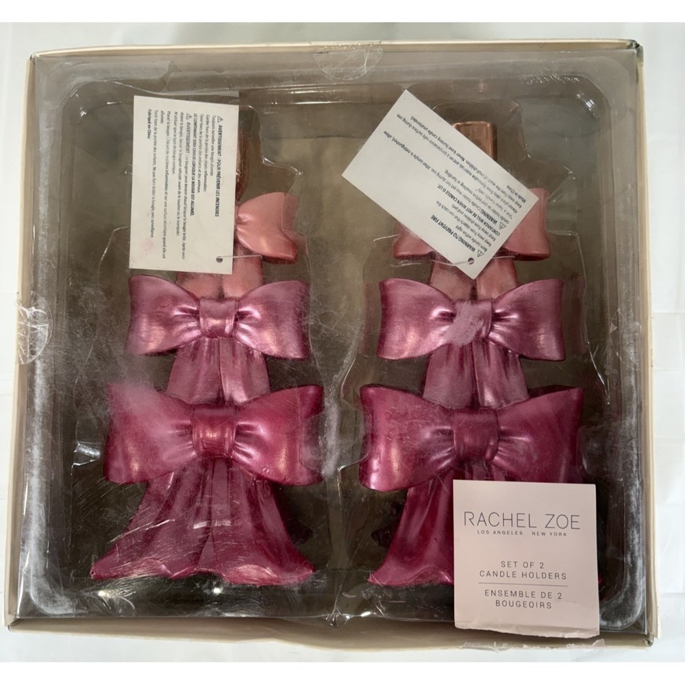 Valentine's Day 2 Pc Rachel Zoe‎ Pink Ombre Bows Rose Gold Candlesticks New